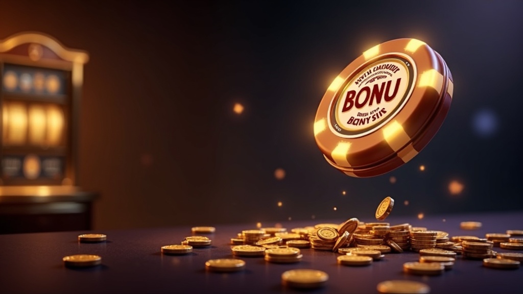 No deposit bonus chip and free spins glowing beside a slot machine